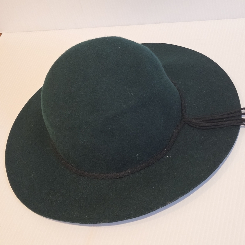 Olive & Pique Women's Wool Fedora Floppy Hat Green Felt One Size Rope Band Boho